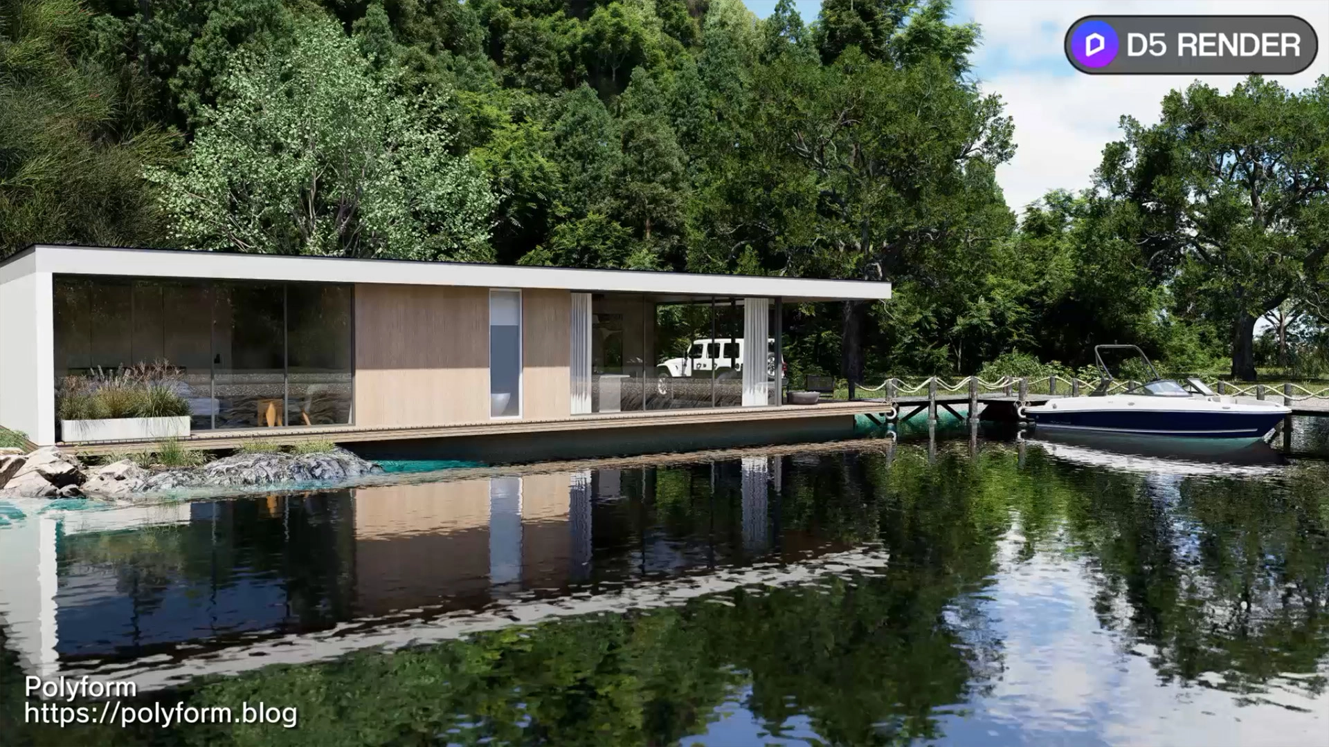 D5 Renderで描く、静寂なる水辺の現代建築:フォトリアルな別荘のレンダリング手法
