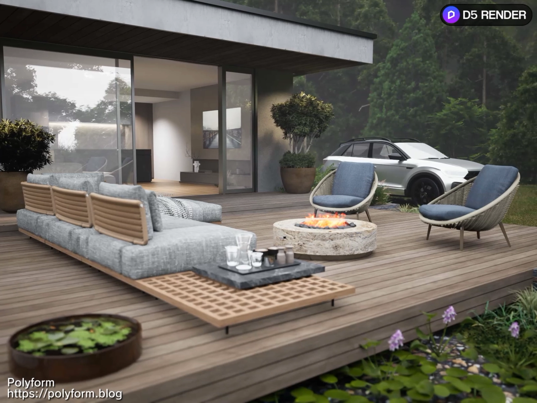森に佇むモダンなサンクチュアリ:D5 RENDERによる高級建築ビジュアライゼーション